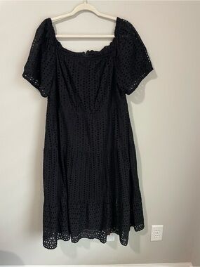 Lane Bryant Black Eyelet Puff-Sleeve Midi Dress